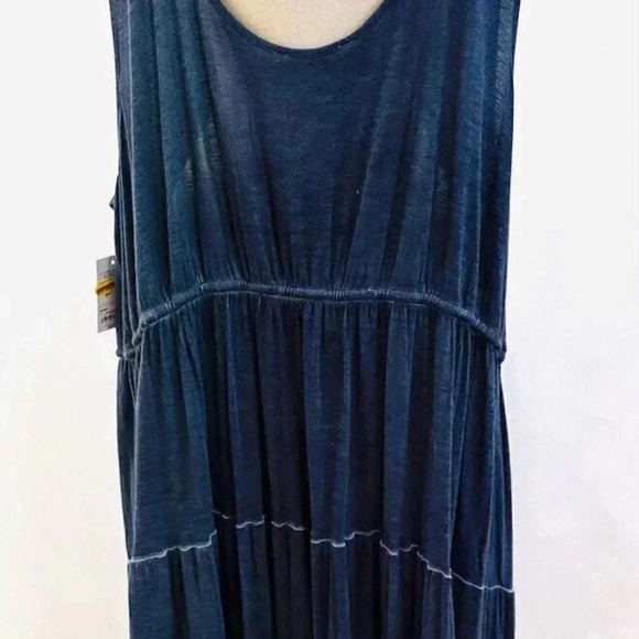 NWT SONOMA Women Sleeveless Blue Tie Elastic Waist Scoop Neck Maxi Dress Size 4X - Picture 6 of 11